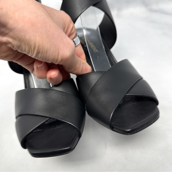 Saint Laurent Oak 100 Buckle Strappy Square Toe Sandal Block Heels Glam Black 36 - Picture 6 of 15